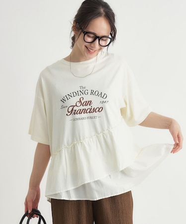 ピグメント加工切替ロゴTシャツ
