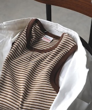 Healthknit(ヘルスニット)【レディース】ボーダーワッフルスリーブ