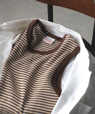 Healthknit(ヘルスニット)【レディース】ボーダーワッフルスリーブ