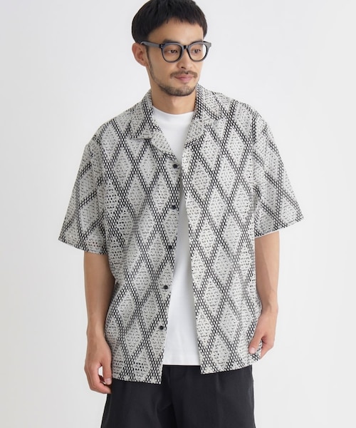 the new society 12Y 透かし編み前開きシャツ 透かし編みチェック半袖シャツ｜ライトオンの通販｜&mall（アンド