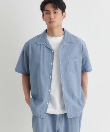 PLUS ONE(プラスワン)シャンブレー半袖シャツ