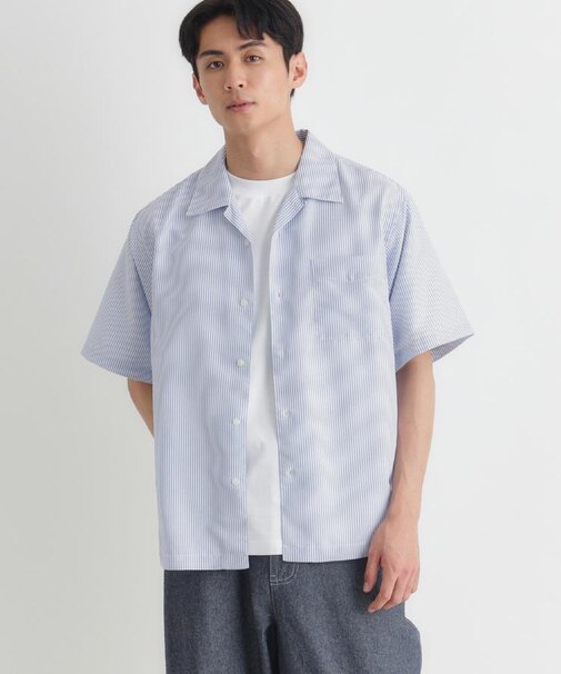 PLUS ONE(プラスワン)オックスストライプ半袖シャツ