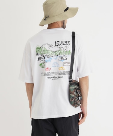 「CAMP7」手書き風バックプリントTシャツ