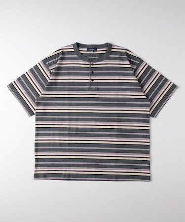 マルチボーダーヘンリーネックTシャツ