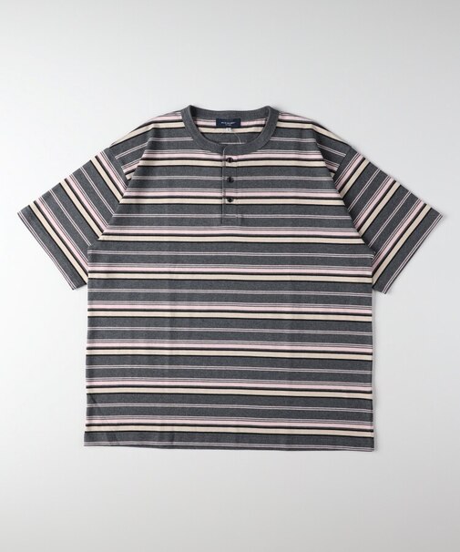 マルチボーダーヘンリーネックTシャツ