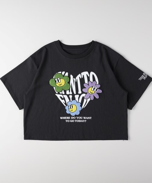 フラワー刺繍Tシャツ