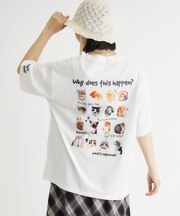《体型カバー》ネコバッグプリントTシャツ