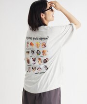 《体型カバー》ネコバッグプリントTシャツ