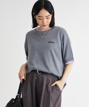 レイヤードライク刺繍半袖セーター