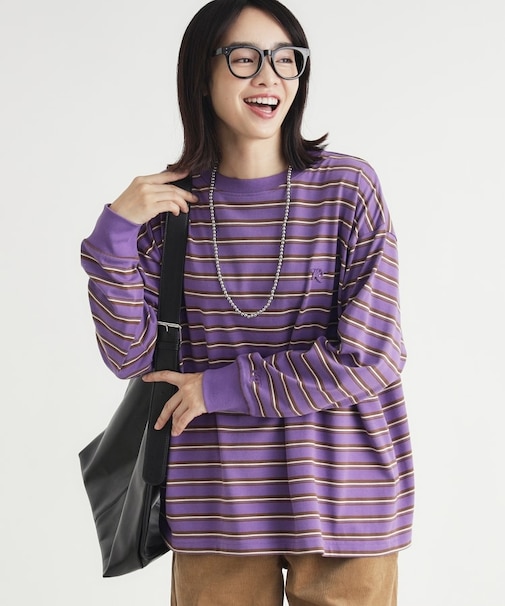 《体型カバー》マルチボーダーロンTシャツ