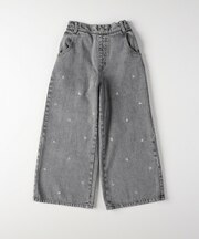 ハート刺繍ワイドストレートデニムパンツ