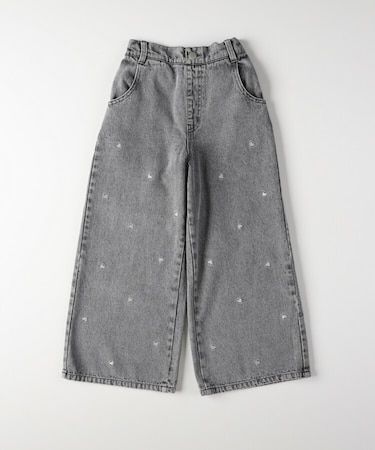 ハート刺繍ワイドストレートデニムパンツ