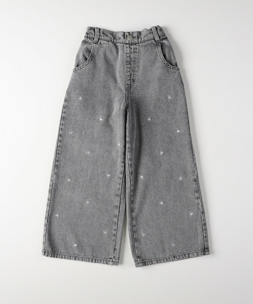 ハート刺繍ワイドストレートデニムパンツ