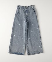 ハート刺繍ワイドストレートデニムパンツ