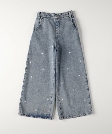 ハート刺繍ワイドストレートデニムパンツ