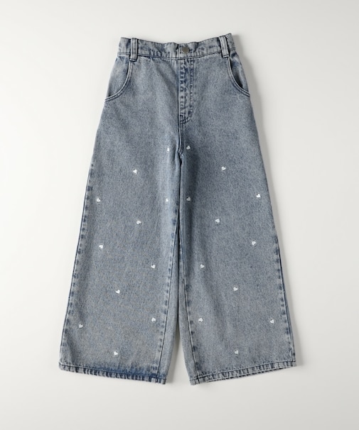 ハート刺繍ワイドストレートデニムパンツ
