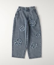フラワーアップリケカーブデニムパンツ