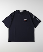 《体型カバー》ネコ袖刺繍Tシャツ