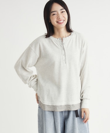 《店舗人気アイテム/1枚でサマになる》ワッフルフェイクレイヤードロンT