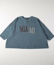 《体型カバー》ロゴ切替7分袖Tシャツ