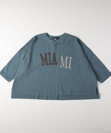 《店舗人気アイテム/体型カバー》ロゴ切替7分袖Tシャツ