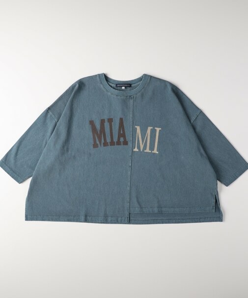 《店舗人気アイテム/体型カバー》ロゴ切替7分袖Tシャツ