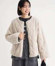 ノーカラーキルティングファーリバーシブルジャケット
