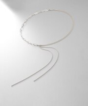 シルバー ミックスチェーン フラット カーブドレープY ネックレス