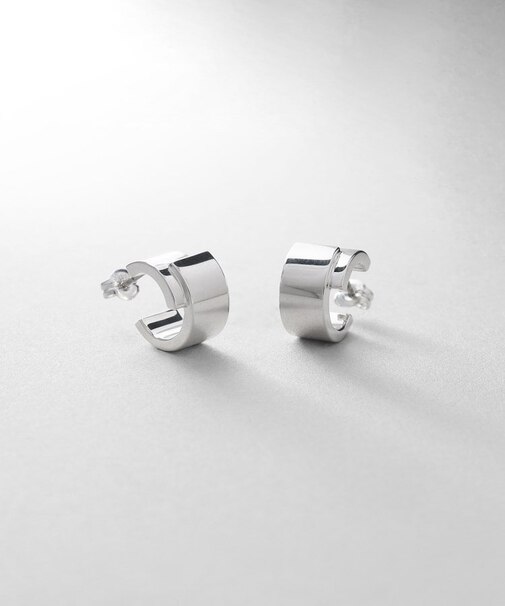 シルバー スモールフープ スライドプレートピアス