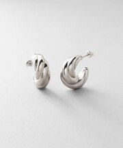 シルバー ホロウフープ クロワッサンピアス
