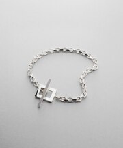 シルバー カットケーブルチェーン レクタングルマンテルブレスレット S