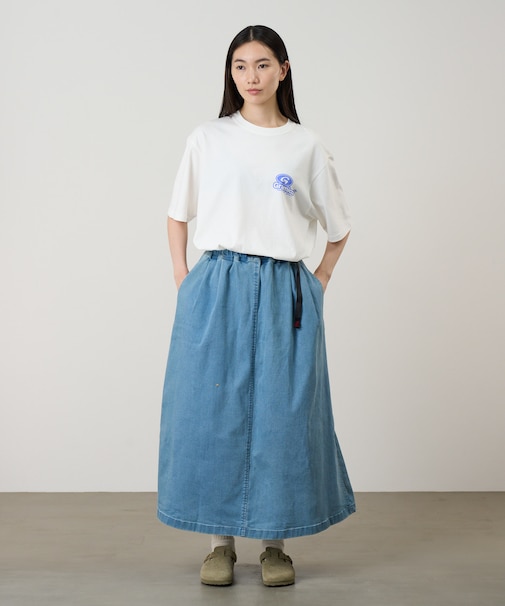 STRETCH DENIM LONG FLARE SKIRT