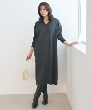 【WEB限定】マイビューティニット Vネックワンピース