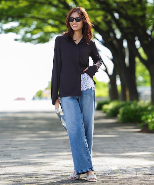 【UNFILO DENIM/新色追加】撥水ストレッチ ルーズワイドデニム