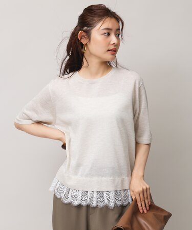 レースドッキングニット クルーネック