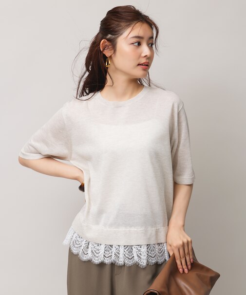 レースドッキングニット クルーネック