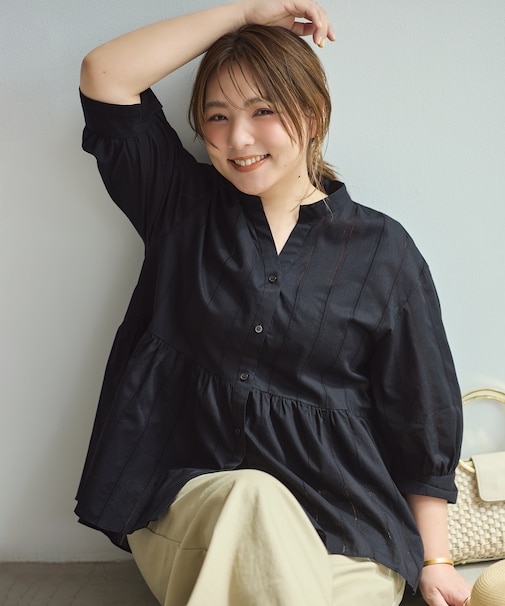 【野呂佳代さん着用】ペプラム ギャザーブラウス