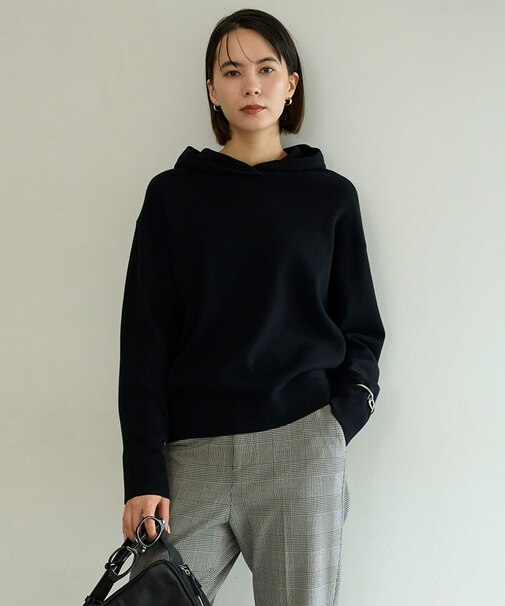 コットンカシミヤニット フーディ