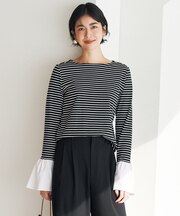 ドライタッチ リブボーダー フレアスリーブ トップス