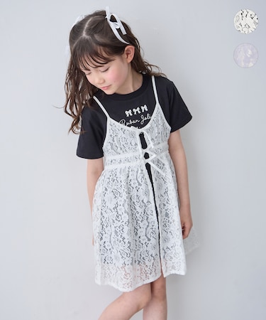 【2点セット】Tシャツ×レース キャミソールチュニック