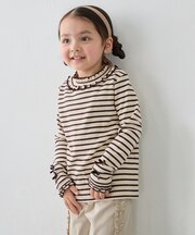 【チョコレート シリーズ】フリル ハイネック 長袖Tシャツ
