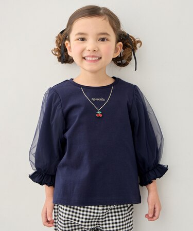 チュール袖 七分Tシャツ