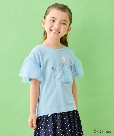 【ディズニー/FROZEN】【綿100%】袖チュール Tシャツ