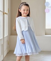 【2点セット】リボンボレロジャケット+シフォンプリーツ ワンピース
