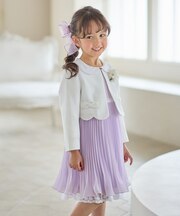 【2点セット】リボンボレロジャケット+シフォンプリーツ ワンピース