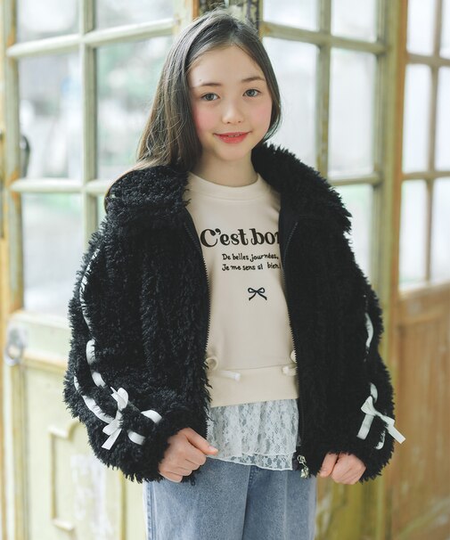 サイドライン リボン ボアブルゾン
