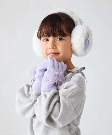 ダブルリボン シャギーニット手袋