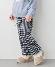 あったか チェック×リボン 裏シャギーワイドパンツ