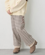 あったか チェック×リボン 裏シャギーワイドパンツ