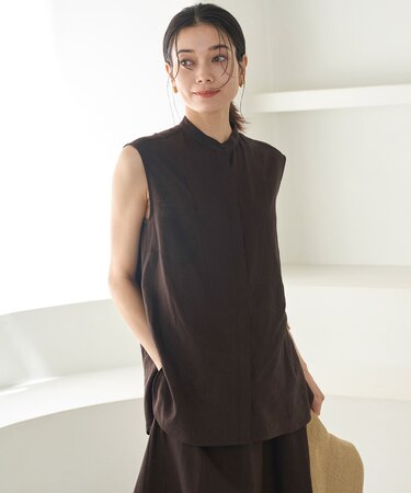 リネンレーヨン ノースリーブブラウス